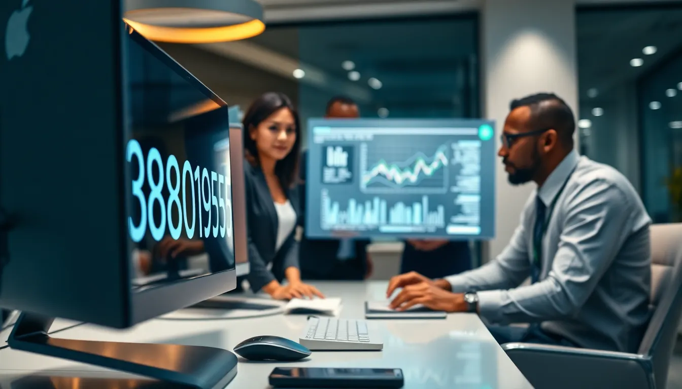 diverse professionals discussing technology with a focus on 3880905555.
